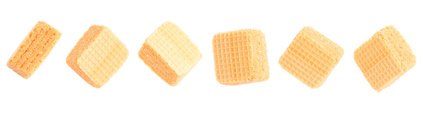 Set of Square wafer biscuit isolated on white background, Homemade wafer snack	