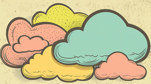 A cartoon of clouds with the word cloud on it