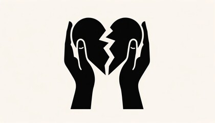 A minimalist graphic design that conveys the message of social equality with two hands of different skin tones, each holding one half of a broken heart, fitting them together against white background