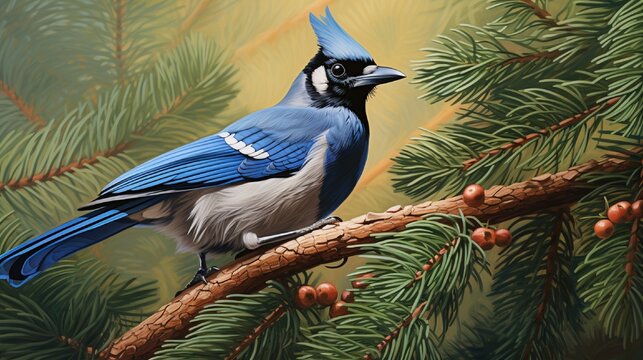 blue cardinal  on a branch generated by AI tool 