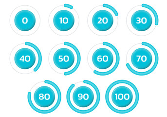 Circle percentage graph or diagram. Percent pie chart. Progress bar, load, loading wheel template. Business infographic 3d design. Vector illustration.