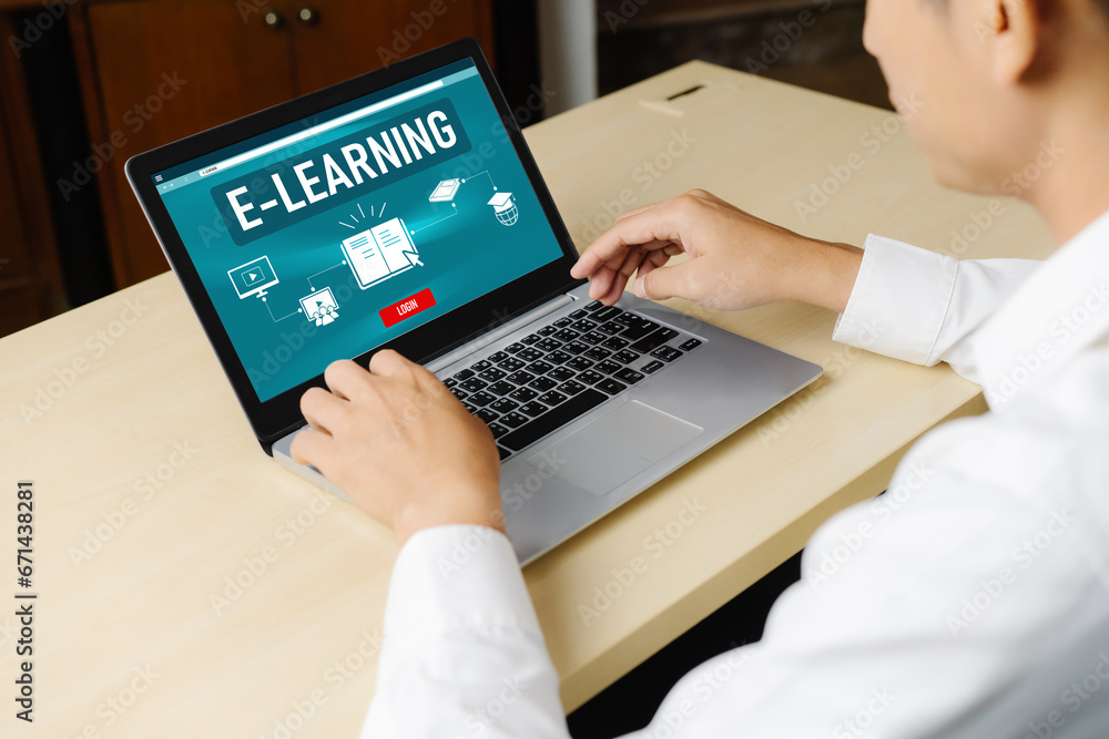 Poster e-learning website with modish sofware for student to study online on the internet network