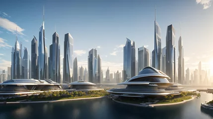 Foto op Aluminium futuristic city with skyscrapers. generative ai © petrovk