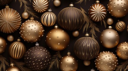 Gold Christmas balls on a black background. Close up