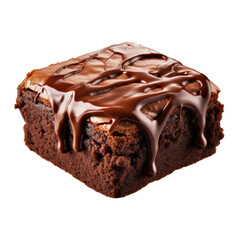 Piece of fresh brownie on a Transparent Background, Delicious chocolate pie Generative AI.