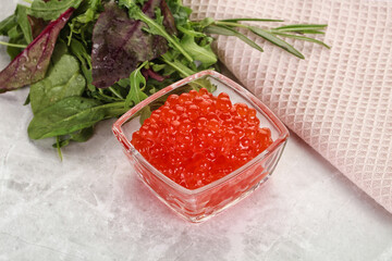 Red caviar in the bowl