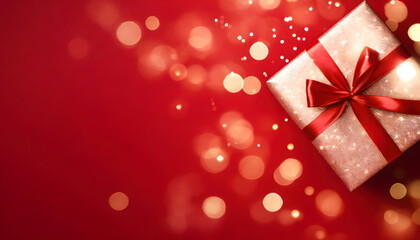 Obraz premium christmas gift wallpaper in red plus bokeh with copy space