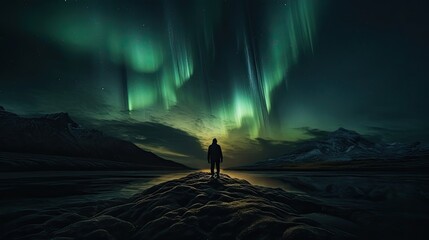 Man looking at aurora brollies in the sky