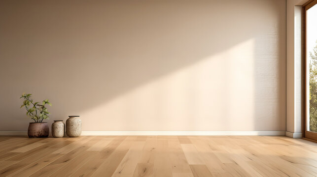 Modern interior design of apartment, empty living room with beige wall