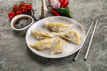 Japanese cuisine - dumplings gyoza with sauce