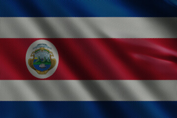 3d illustration flag of Costa Rica. Close up waving flag of Costa Rica.