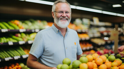 A portrait of a man shopping in a supermarket