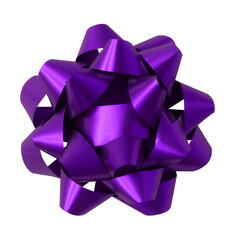 Purple shiny Christmas bow ribbon isolated from white background. Clipping path included. PNG format.