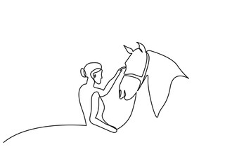 woman horse friend love touch concept line art