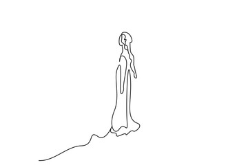 woman beautiful long dress dream line art pose concept