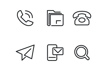 Set of Contact Us Thin Line Icons. 