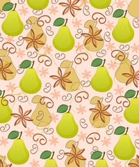 Pear illustration. Hand drawn illustration converted to vector. Isolated. Realistic pear pattern. Art doodle fruit background. Children design.