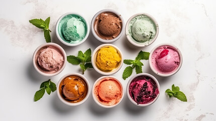 Fototapeta na wymiar Assorted of scoops of ice cream Colorful set of ice cream