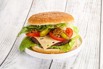 Homemade burger with beef cutlet