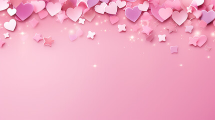 Fototapeta na wymiar Pink background with hearts, stars and copy space. Generative AI