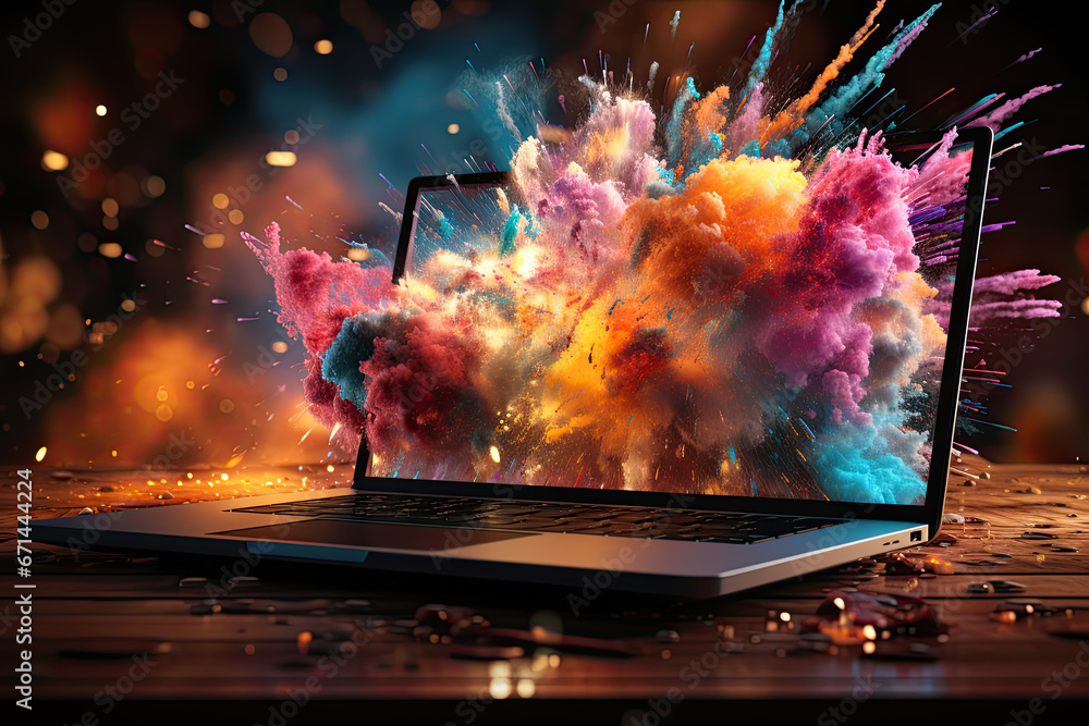 Aufkleber concept of creativity and inspiration displayed in form of multi-colored colorful powder blasting in