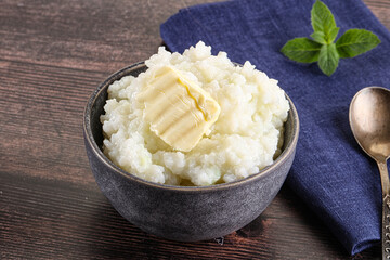 Homemade rice porridge with butter