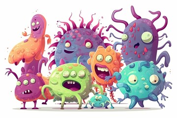 Fototapeta premium Colorful sticker set of monster like characters viruses and bacterias