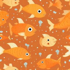cute Cartoon of orange fishs, pattern for seamless