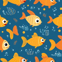 Fototapeta na wymiar cute Cartoon of orange fishs, pattern for seamless