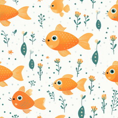 Fototapeta premium cute Cartoon of orange fishs, pattern for seamless