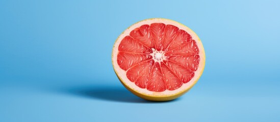 Sliced grapefruit blue backdrop square photo