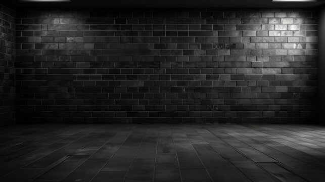 of empty room with brick wall and floor in dark tone