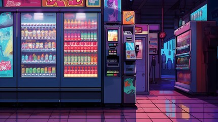 vending machine background,anime aesthetic - obrazy, fototapety, plakaty