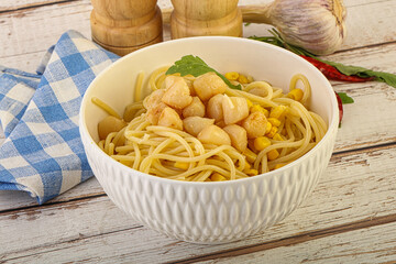 Delicous Pasta with scallop seafood