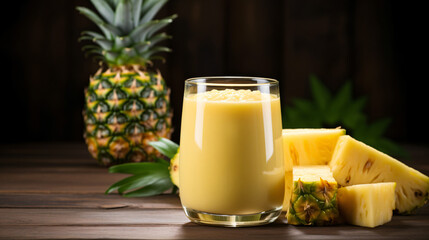 Healthy pineapple smoothie in glass scene