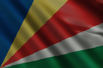 3d illustration flag of Seychelles. Close up waving flag of Seychelles.