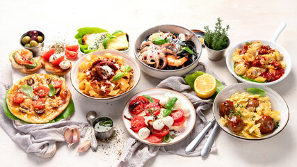 Traditional italian cuisine concept.  Mideterranean diet high appein vitamin and antioxidants.