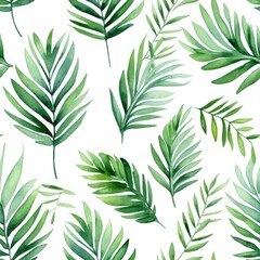 Fototapeta premium Seamless pattern of watercolor tropical leaves on white background