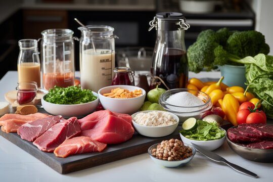 Paleo diet, showcasing an array of raw, high-protein, and low-carbohydrate food products.