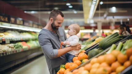 Obraz premium White Americans shopping at supermarkets with babies