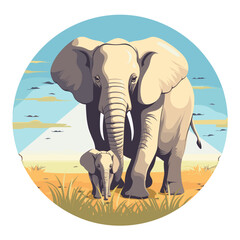Elefant und Kalb in der Wildnis Vektorgrafik
