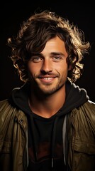 Fototapeta premium Young Brazilian man on background laughing. Man portrait illustration. Generative AI