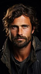 Fototapeta premium Portrait of handsome man. Man face portrait illustration. Generative AI