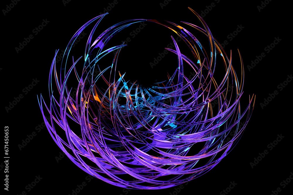 Poster abstract dynamic droplet shape with colorful smooth objects, sides d. 3d illustration and rendering.