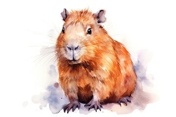 watercolor capybara in the water with splashes on white background