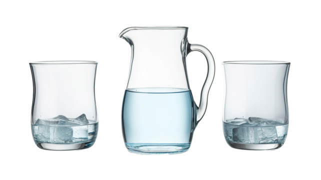 empty, half and full with water jug. Isolated on white background