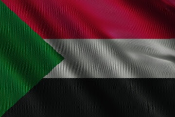 3d illustration flag of Sudan. Close up waving flag of Sudan.