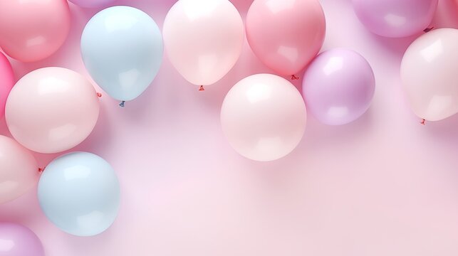 Balloon background in Aesthetic minimalism style. Soft pastel neutral colors elements for social media. Elegant design with blush pink minimal style. Baby blue or pink for baby shower invitation card