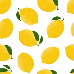 Lemon with leaves vector seamless pattern