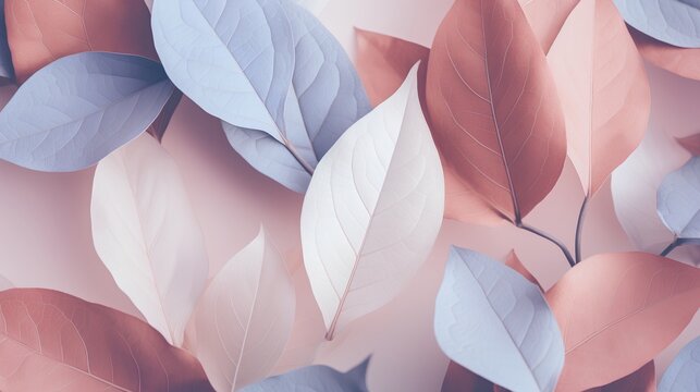 Fototapeta Leaves background in Aesthetic minimalism style. Soft pastel and neutral colors elements for social media. Elegant premium design with minimal style. Touch of sophistication to any project.